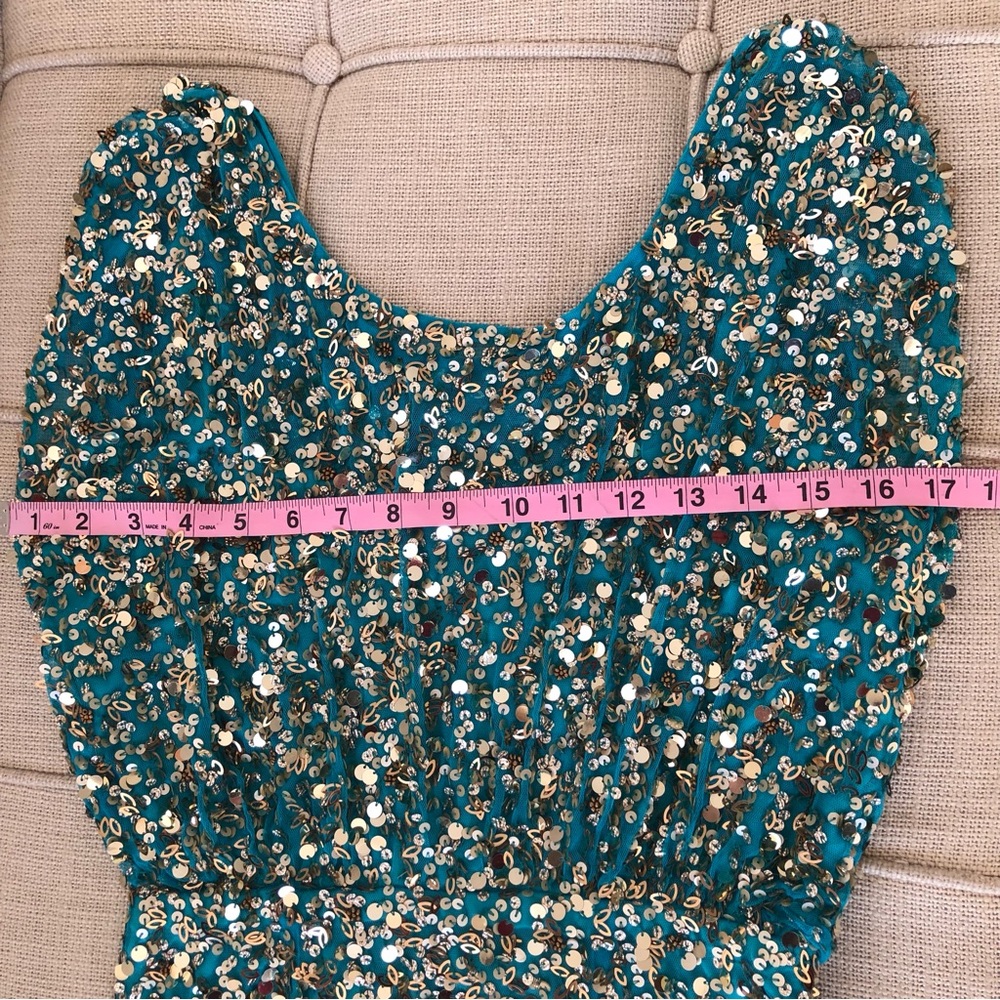 Aidan Mattox Teal Cocktail Dress with Gold Sequins - Picture 4 of 13